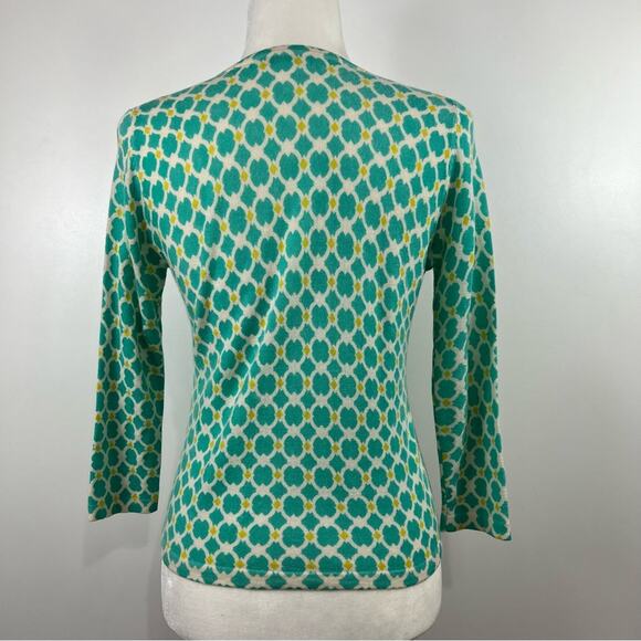 Garnet Hill 100% Merino Wool Geometric Print Sweater Cardigan Size Small Preppy - Picture 8 of 9